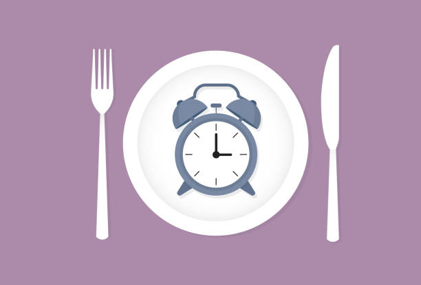 zegar na talerzu - lunch clock healthy eating plate stock illustrations