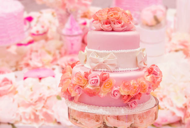 istock wedding cake decoration on romantic pink theme 1210975844