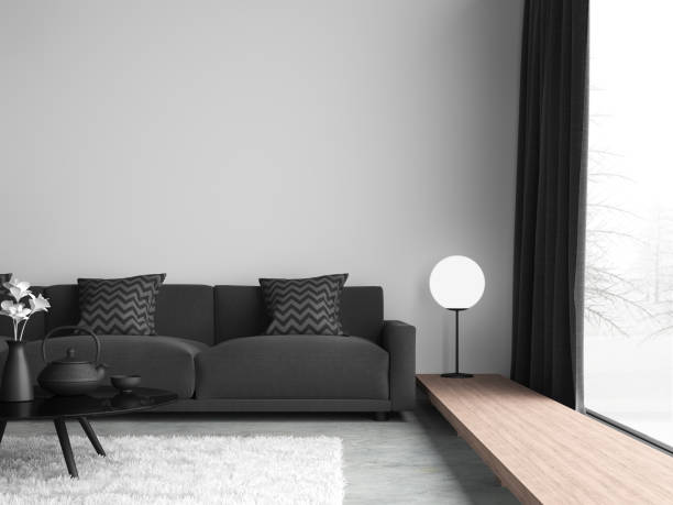 istock Minimal style black and white living room 3d render 1210977078