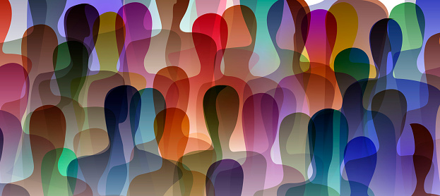 many people, crowd concept, color of inner world of each person, vector