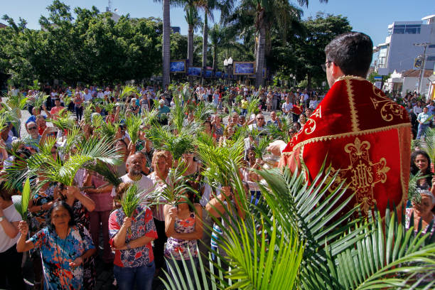 salvador, bahia, brazil - april 2, 2023: Catholics celebrate Palm Sunday, the date marked by the entry of Jesus Christ into Jesusalem.