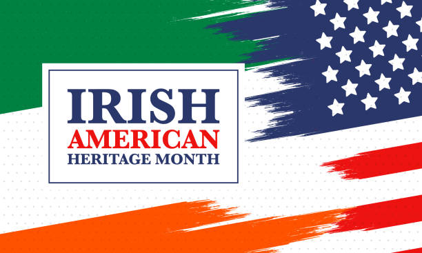 irish american heritage monat. jährlich feierte den ganzen märz in den vereinigten staaten. ehre verdienste und beiträge von irischen einwanderern zur geschichte amerikas. flags-design. vektor-plakat - gesellschaftsgeschichte stock-grafiken, -clipart, -cartoons und -symbole
