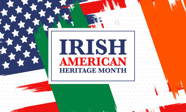 Irish American Heritage Month. Annual celebrated all March in the United States. Honor achievements and contributions of Ireland immigrants to the history of America. Flags design. Vector poster Irish American Heritage Month. Annual celebrated all March in the United States. Honor achievements and contributions of Ireland immigrants to the history of America. Flags design. Vector poster celtic culture celtic style star shape symbol stock illustrations