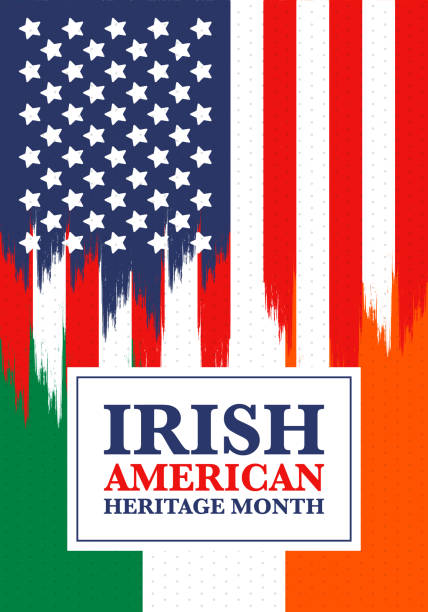 Irish American Heritage Month. Annual celebrated all March in the United States. Honor achievements and contributions of Ireland immigrants to the history of America. Flags design. Vector poster Irish American Heritage Month. Annual celebrated all March in the United States. Honor achievements and contributions of Ireland immigrants to the history of America. Flags design. Vector poster celtic culture celtic style star shape symbol stock illustrations