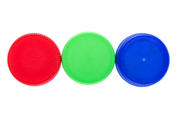 istock Plastic bottle screw caps isolated on white background. 1210985188