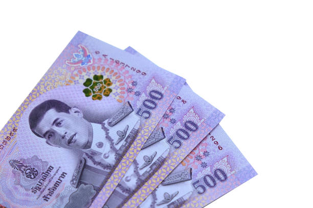 istock Closeup bank 500 bath thai with copy space, 500 bath thai and white background 1210985819