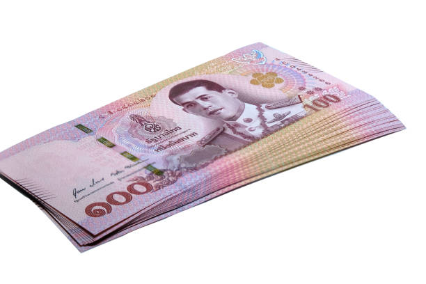 istock Closeup bank 100 bath thai with white background,stack of bank 100 bath thai 1210985954