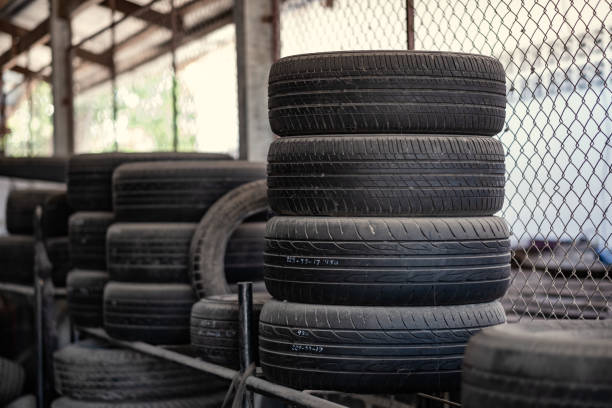 istock Old truck tires stacking with sunlight 1210986077