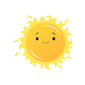 istock Smiling yellow sun emoji sticker isolated on white 1210997405