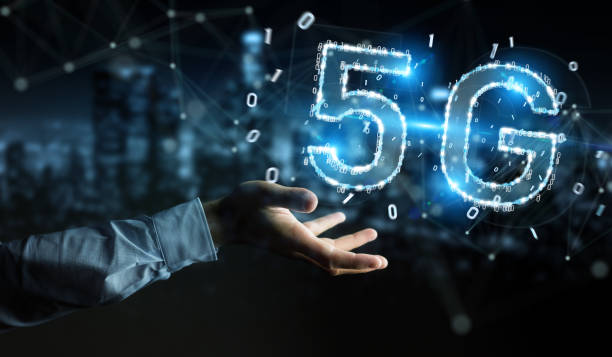 istock Businessman on blurred background using 5G network digital hologram 3D rendering 1211004742