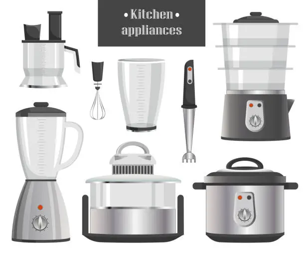 Vector illustration of Kitchen Electric Appliances in Metallic Corpuses