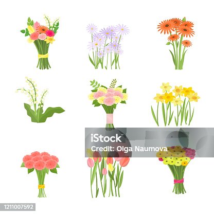 istock Flowers composition set icons isolated on white background 1211007592