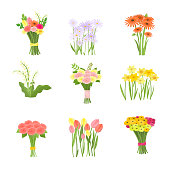 istock Flowers composition set icons isolated on white background 1211007592