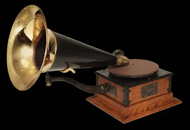 Vintage 1929 Victrola phonograph on black background, Includes Clipping path.