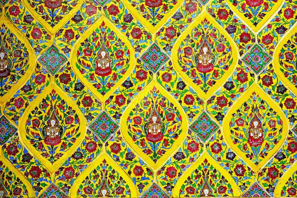 istock Old wall ceramic tiles patterns handcraft from thailand temple wall public 1211008775