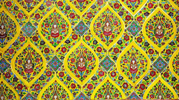 istock Old wall ceramic tiles patterns handcraft from thailand temple wall public 1211009365