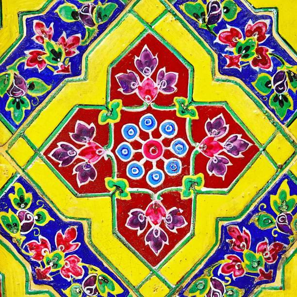 Old wall ceramic tiles patterns handcraft from thailand temple wall public