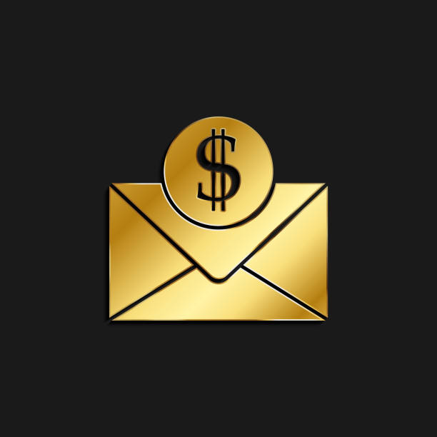 ilustrações de stock, clip art, desenhos animados e ícones de email, envelope gold icon. vector illustration of golden dark background. - clean e mail cleaning clipping path