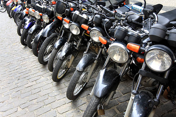 istock Motorcycles parked on the street 121101305