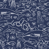 istock Hand drawn sea fish.Vector pattern 1211019090