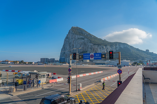 Gibraltar, UK - January 7, 2020: Checkpoint for cars at the airport.