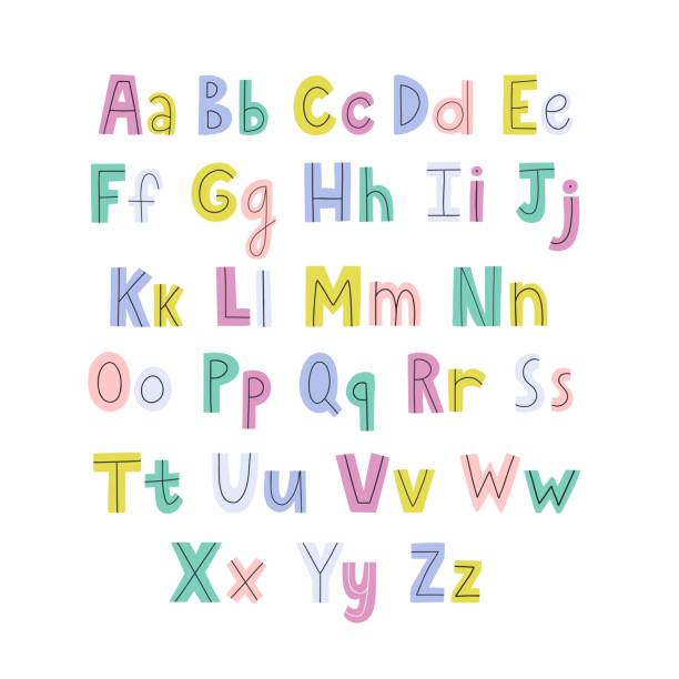 bunte handgezeichnete alphabet mit kleinbuchstaben und großbuchstaben - lowercase letter stock-grafiken, -clipart, -cartoons und -symbole