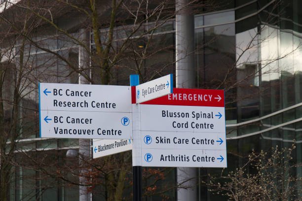 Close up view of Vancouver General Hospital directional board stock photo