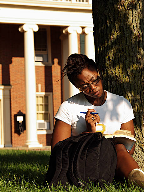 College Student Studying a young adult female college student studying on campus. oxford ohio photos stock pictures, royalty-free photos & images
