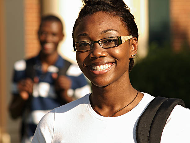 Black College Students Two attractive young adult college students on campus. oxford ohio photos stock pictures, royalty-free photos & images