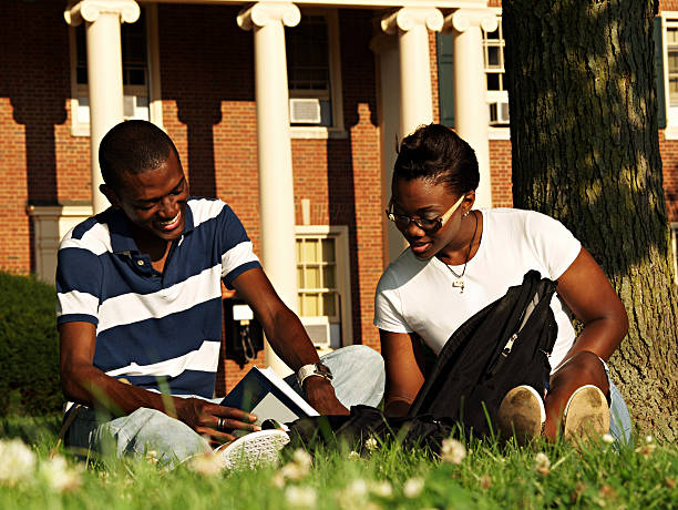 College Students Studying Attractive young black college students studying on campus. oxford ohio photos stock pictures, royalty-free photos & images