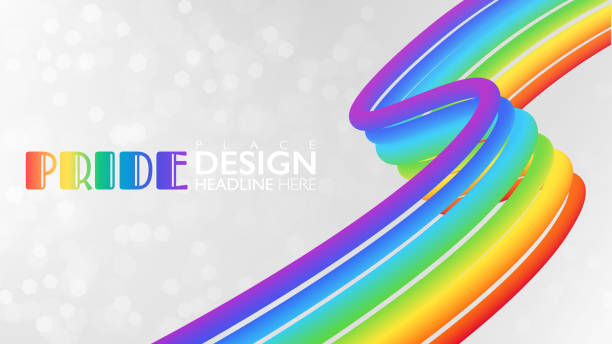 다채로운 lgbtq 자부심 축하 배너입니다. 복사 공간이있는 보케 흰색 배경에 추상 무지개 3d 줄무늬 개체. 벡터 일러스트 템플릿입니다. - homosexual gay pride business rainbow stock illustrations