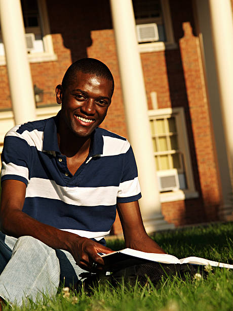 Black College Student a young adult college student studying on campus. oxford ohio photos stock pictures, royalty-free photos & images