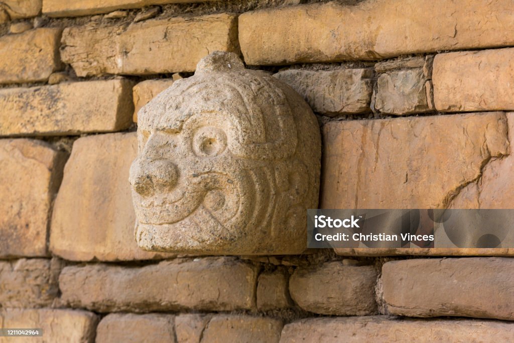 Cabeza Clava or pre-incan sculpture in Peru A Nail head (Cabeza Clava) or zoomorphic face carved in stone  from the pre-incan culture Chavin in Ancash Region, Peru Ancash Region Stock Photo