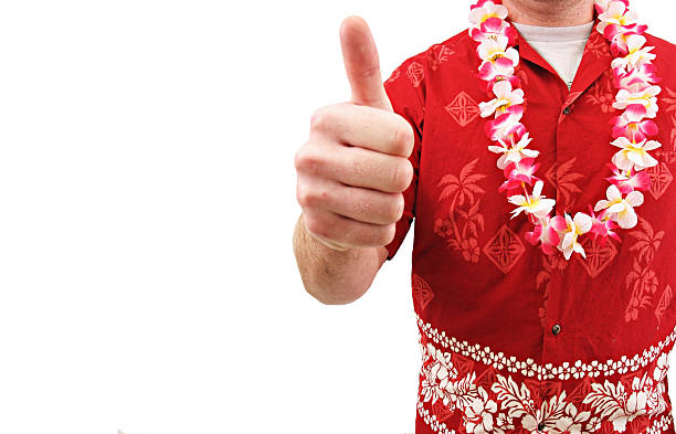 istock Hawaiian Shirt Lei Man Thumbs Up 121104305