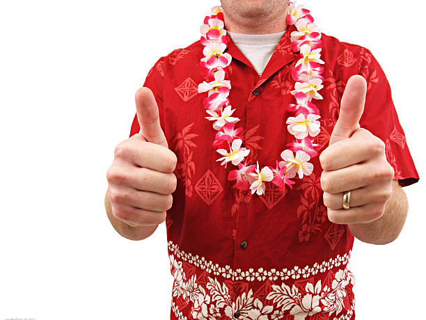 istock Hawaiian Shirt Lei Man Thumbs Up 121104306