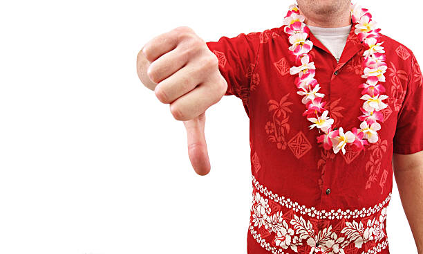 istock Hawaiian Shirt Lei Man Thumbs Down 121104340