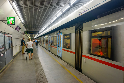Vienna, Austria - July 25, 2018: Inside the metro station in Vienna