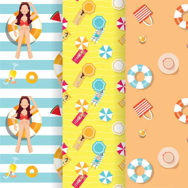 Vector illustration of Set of colorful tropical summer seamless ilustration patterns