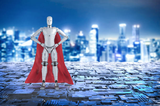 istock heroine cyborg with red cloak 1211046372