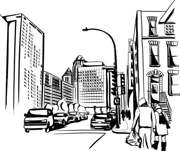 Vector illustration of American Street Scene Ink