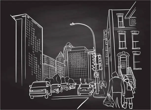 Vector illustration of American Street Scene Chalkboard