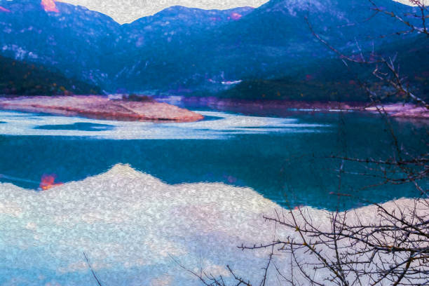 istock Ladonas artificial lake in Greece with mountains as background 1211050346