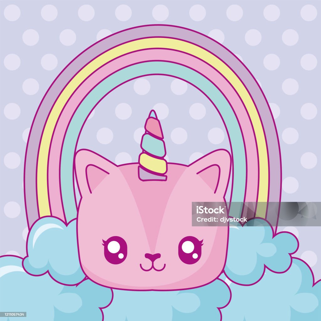 Ilustración de Unicornio Kawaii Con Nubes Y Arco Iris Sobre Fondo Púrpura y  más Vectores Libres de Derechos de Amor - iStock