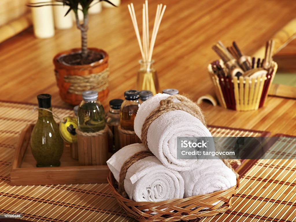 Spa still life  with bamboo. Spa still life  with bamboo and water. Aromatherapy Stock Photo