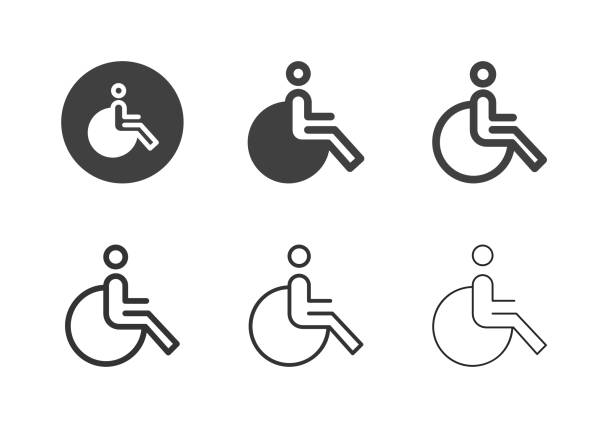 illustrazioni stock, clip art, cartoni animati e icone di tendenza di icone sedia a rotelle - serie multi - accessibility sign disabled sign symbol