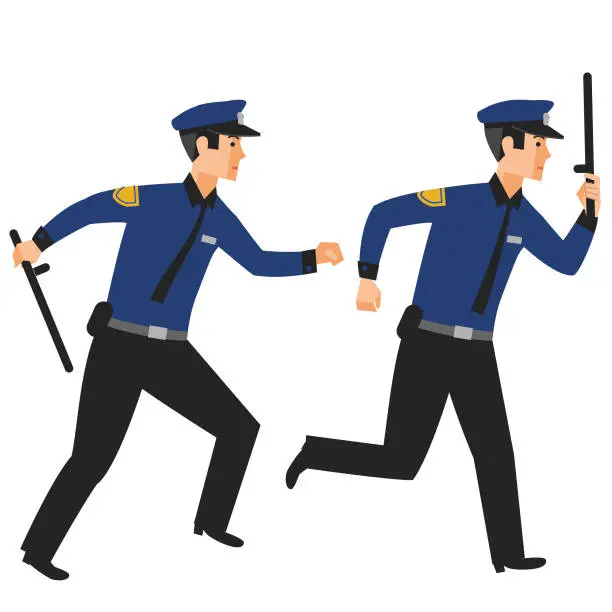 Vector illustration of Police with Batons drawn