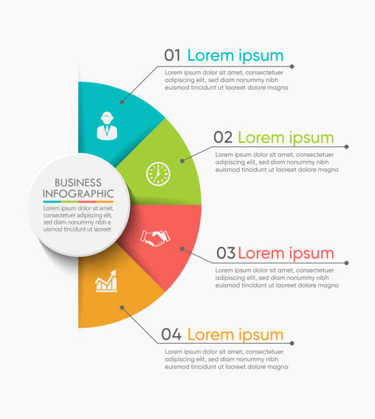 illustrazioni stock, clip art, cartoni animati e icone di tendenza di circolo degli affari. icone infografiche della sequenza temporale progettate per il modello di sfondo astratto - 04 what