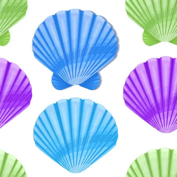 Vector illustration of Seamless background design with colorful seashells on white background, Suitable for packaging fabric or napkins and menus decoration