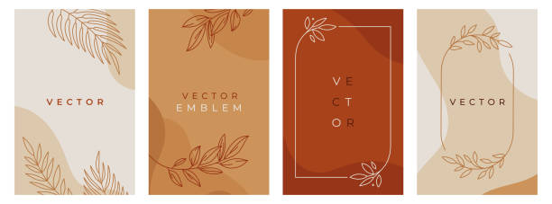 Vector design templates in simple modern style with copy space for text, flowers and leaves - wedding invitation backgrounds and frames, social media stories wallpapers, luxury stationery and greeting card designs Vector design templates in simple modern style with copy space for text, flowers and leaves - wedding invitation backgrounds and frames, social media stories wallpapers, luxury stationery and greeting card designs organic stock illustrations