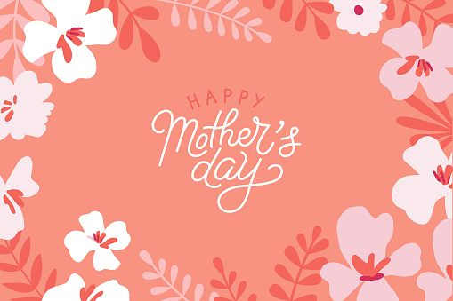 Vector illustration in flat simple style - happy mother's day greeting card with hand-lettering and flowers